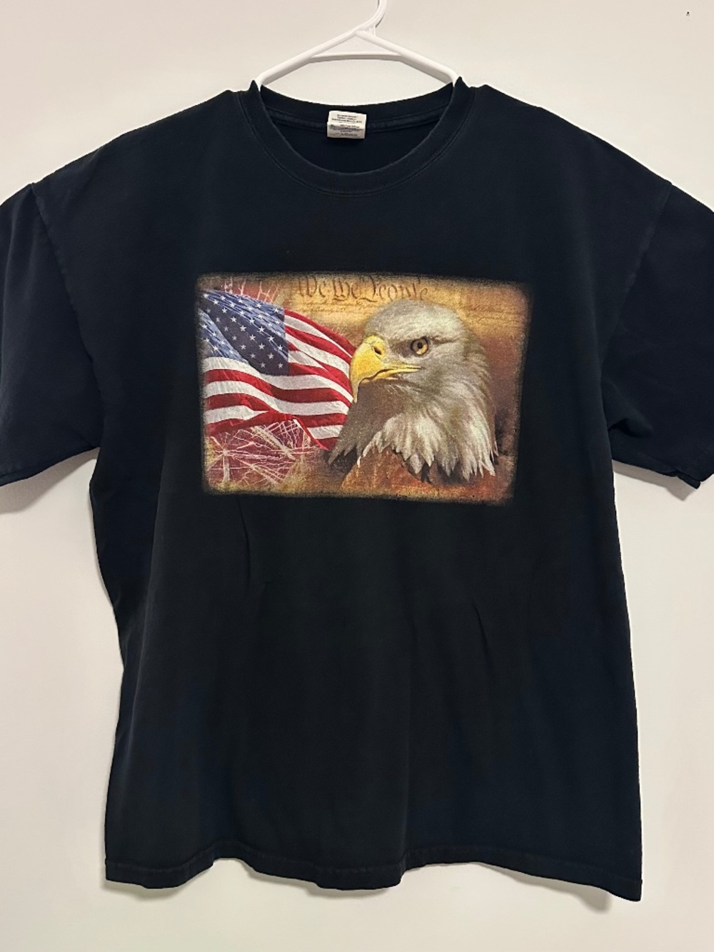 American Flag Bald Eagle Graphic Print T-Shirt XL Black Y2K Short Sleeve